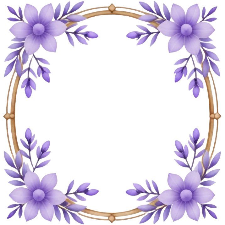 The art style is clean line art with delicate watercolor textures, pastel colors, and a dominant palette of lavender, soft lilac, and muted purple.  Delicate frame to border text emoji