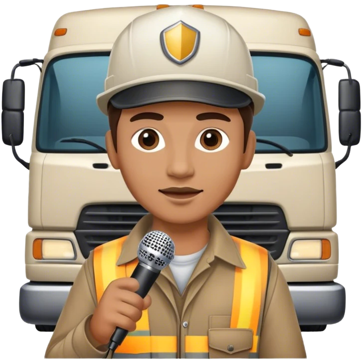 truck driver talking into a microphone with truck backdrop emoji