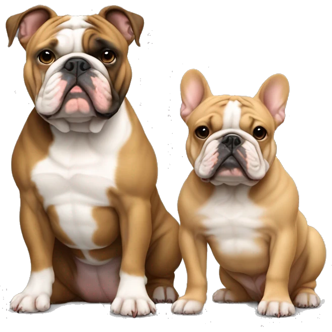 Light Brown New englisch Bulldog sitting next to dark frenchie emoji