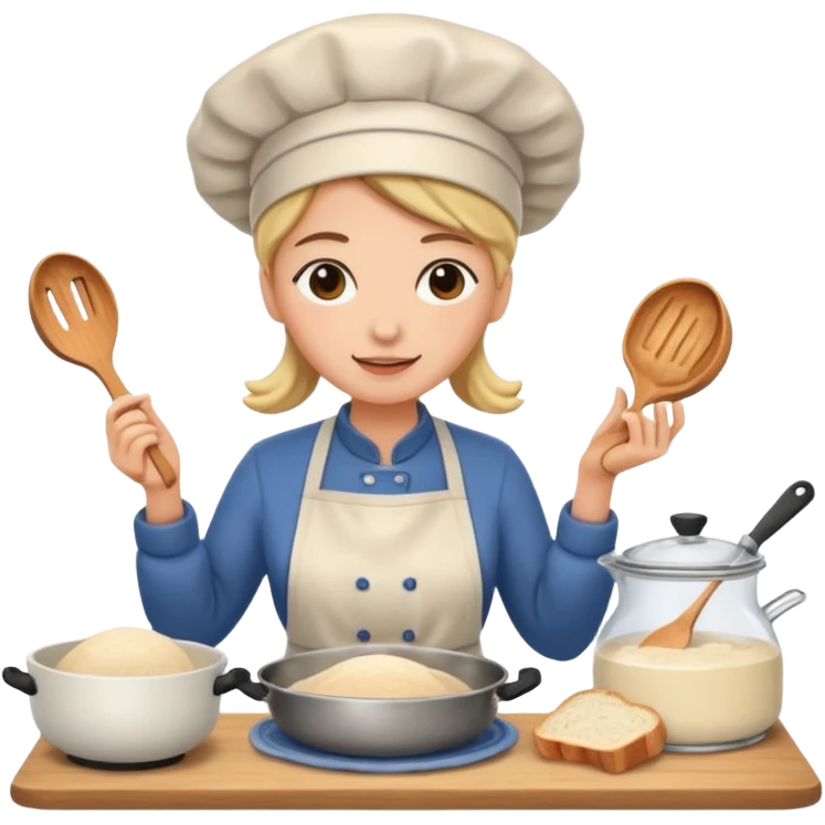 A woman cooking sourdough in kitchen emoji