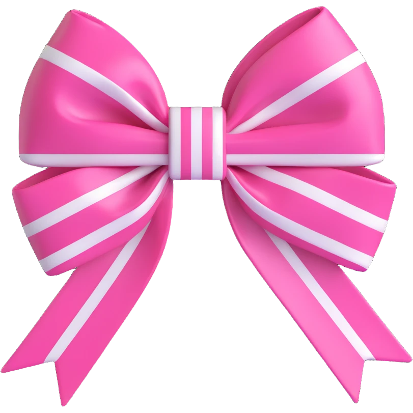 Change the bow to striped pink and white, keep the small white Chanel logo, glossy, 3D emoji style, with no background emoji