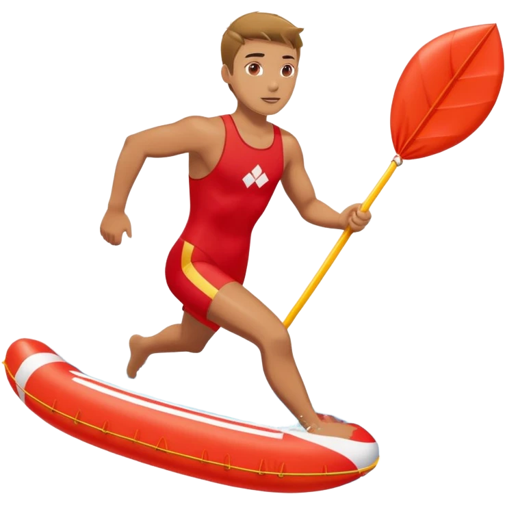 lifeguard in red swimsuit running with rescue float emoji