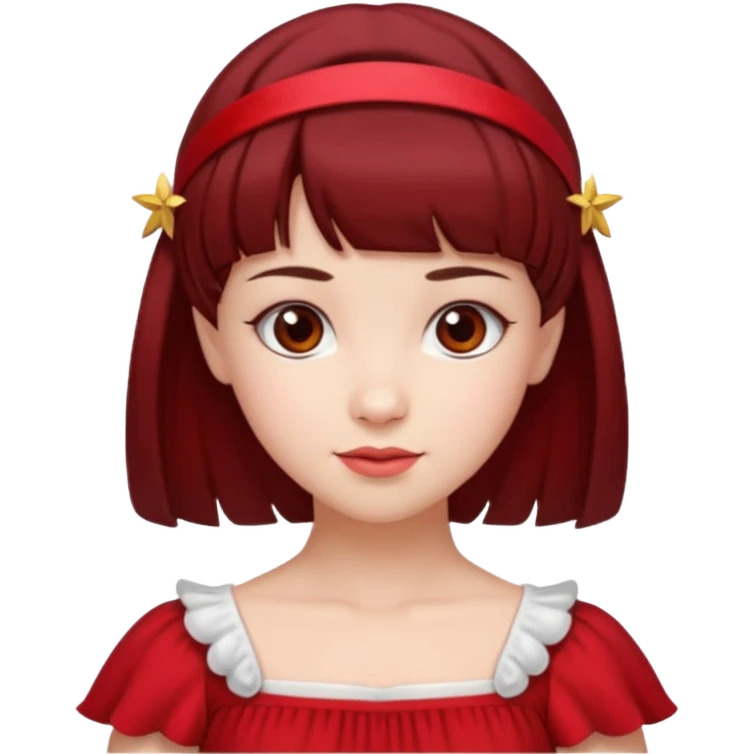   فرشته با موی چتری و لباس قرمز و موی خرمایی تیره و سربند یاقوتی emoji