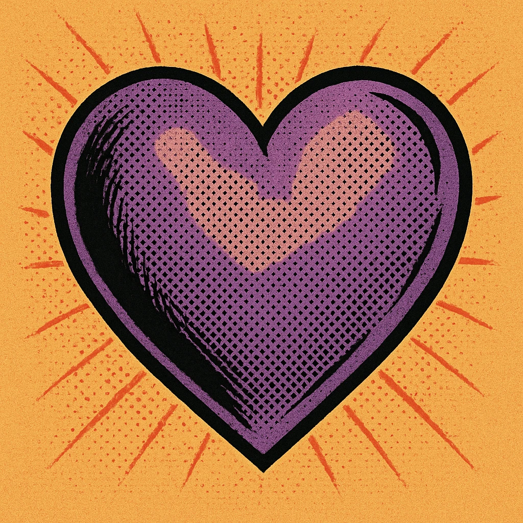 purple heart, halftone shading old school comic book style, no text emoji