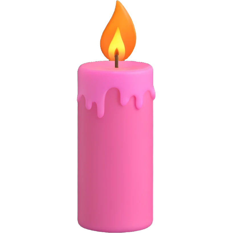 A pink candle with a flame on it, viewed from top to down. emoji