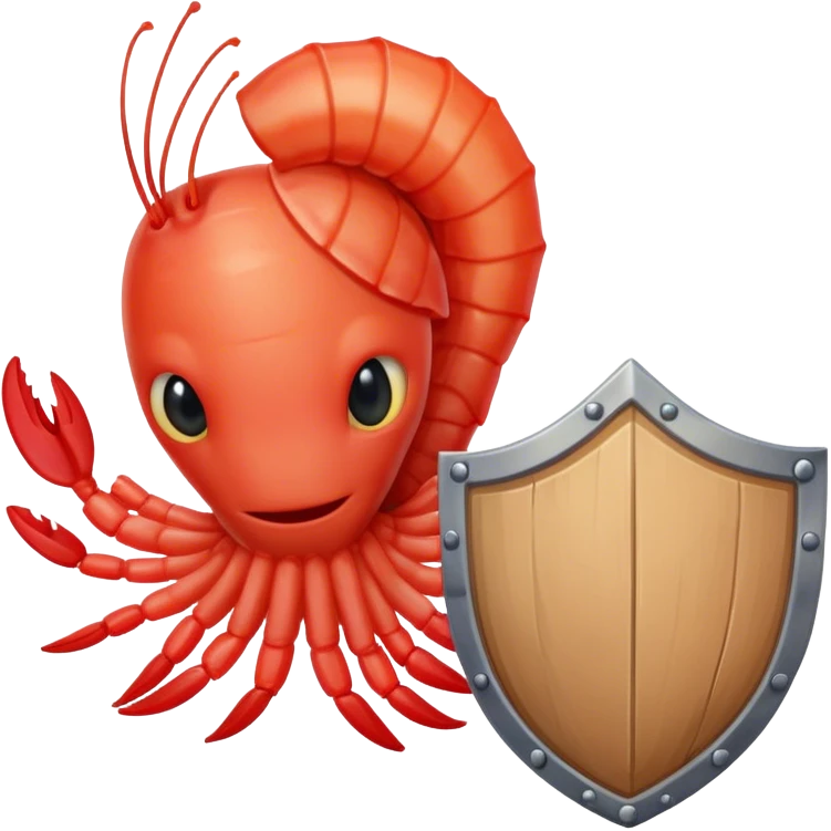 a cooked shirmp with a face holwing a shield emoji