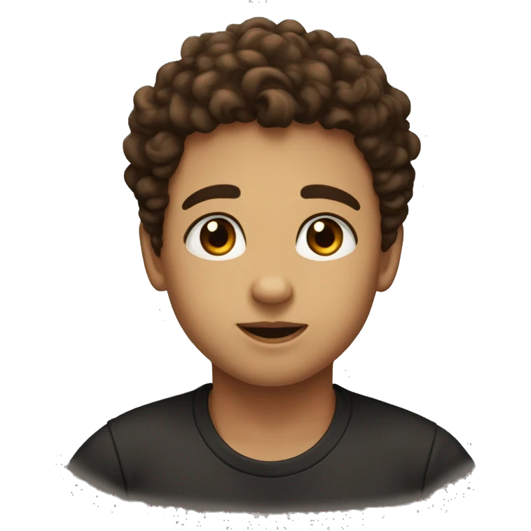 a boy a litel bit fat with brown eyes and with
curls semi blak emoji