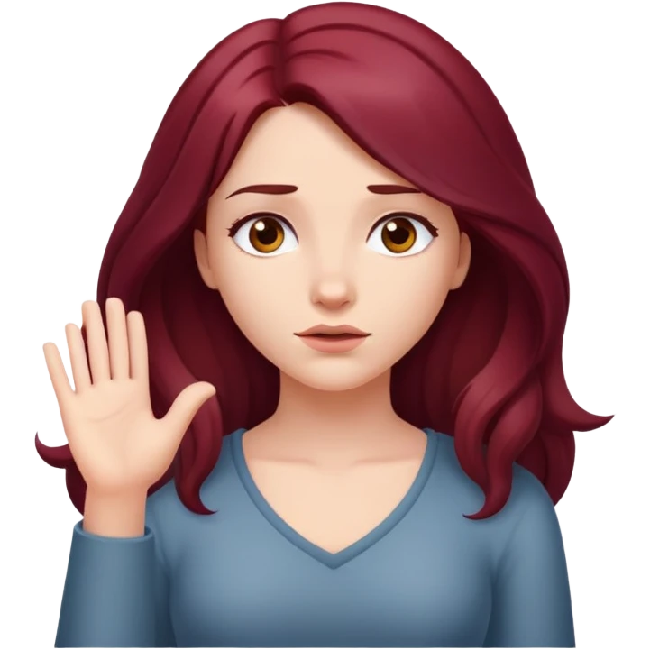 Beautiful long burgundy haired girl, shrugging shoulders emoji