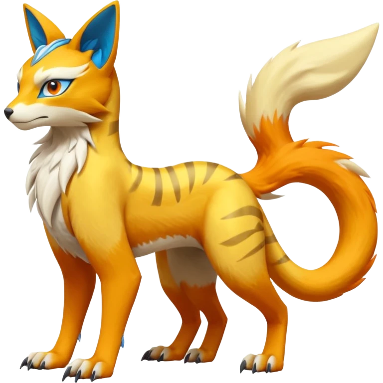Latias-Vernid-Lombax-Koraidon-Renamon-Zeraora-Bastet-Fakémon-hybrid-fusion-creature, full body emoji