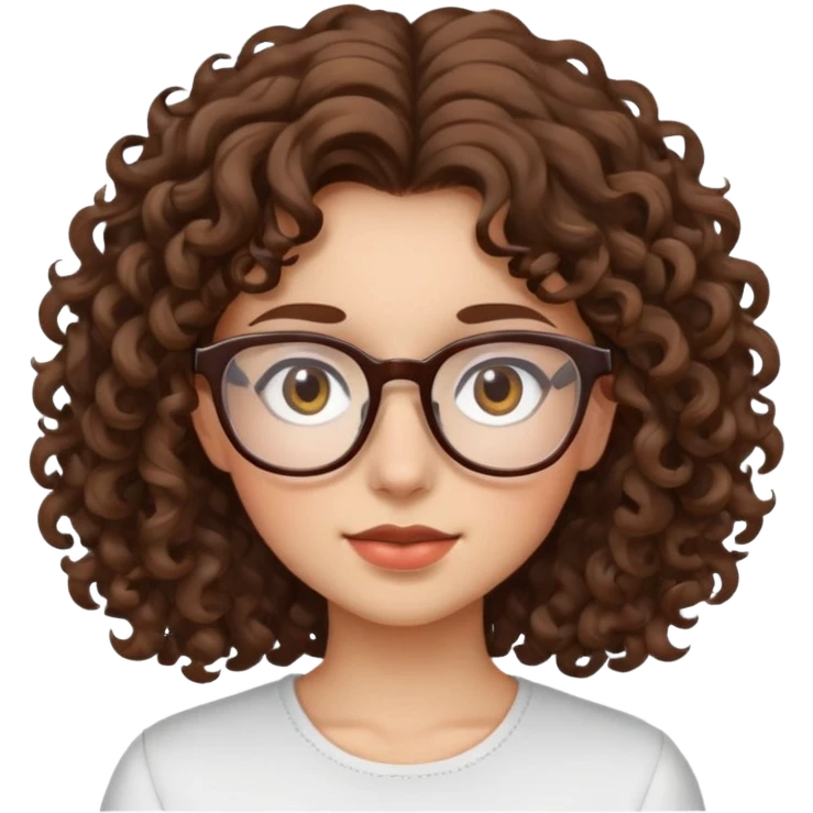 girl, brown hair, brown eyes, glasses, curly hair emoji