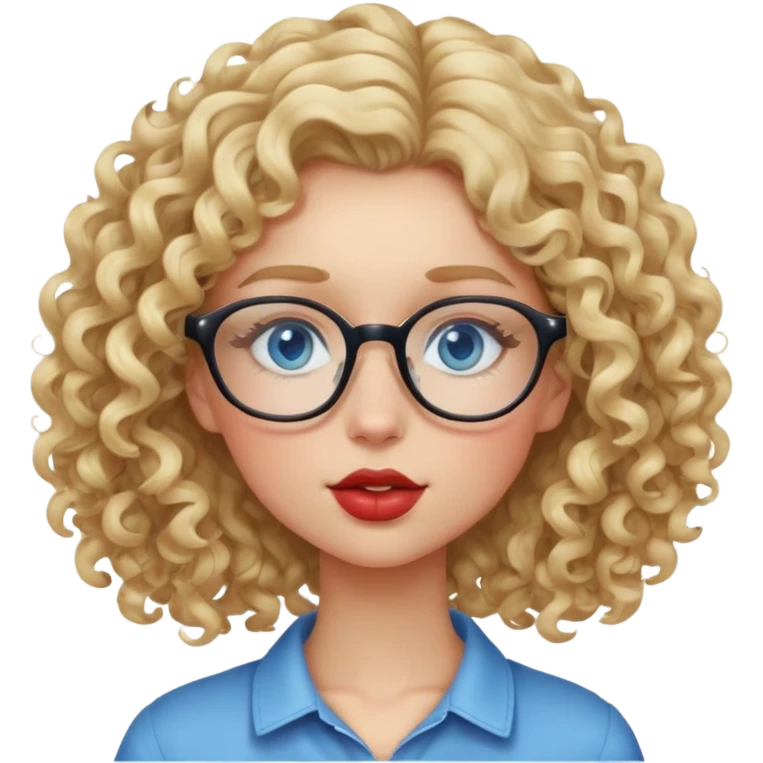 Blonde curly hair girl with glasses and blue eyes kissing face emoji