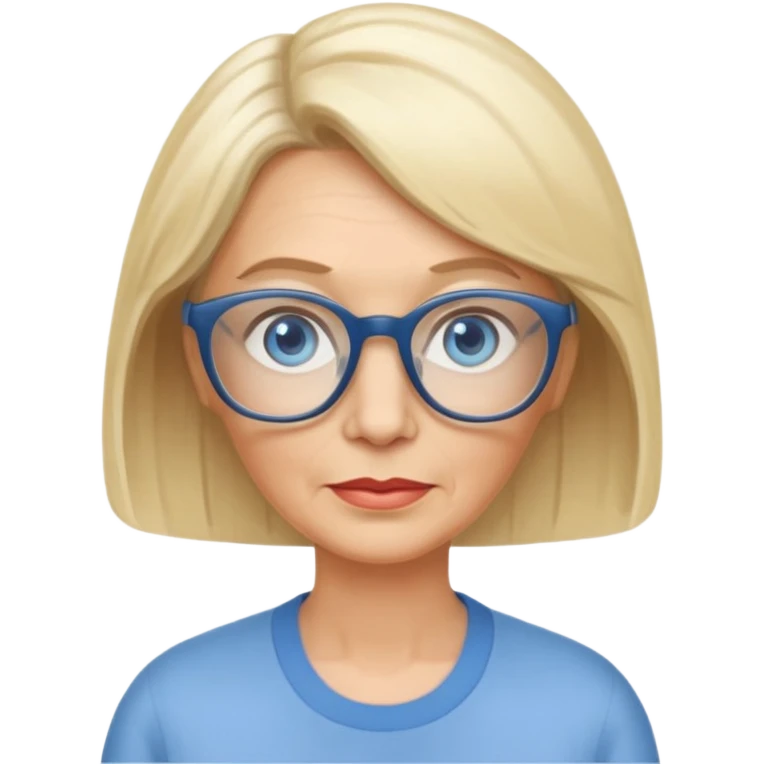 white woman about 60 years old blonde bobbed hair blue eyes glasses emoji