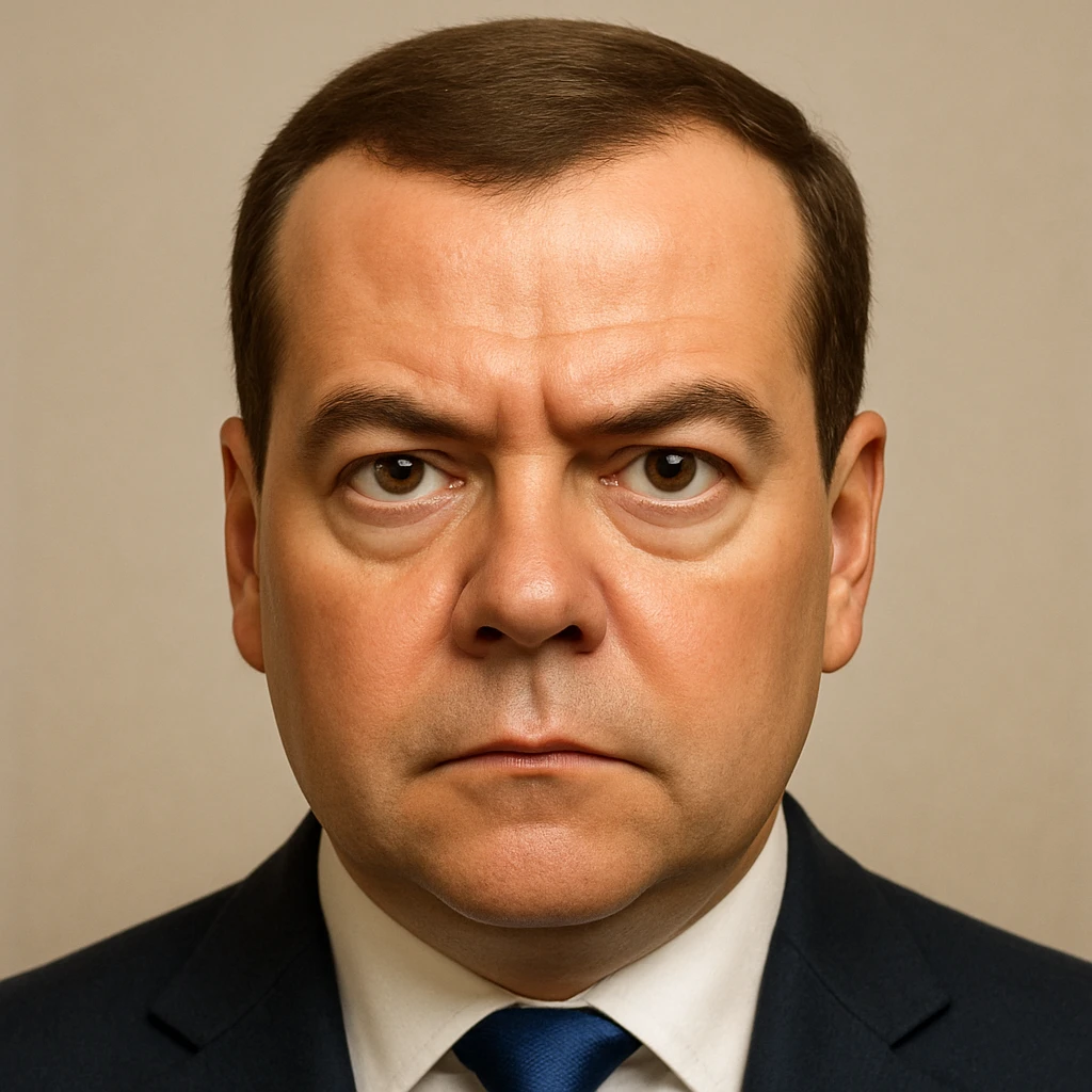 photorealistic, high-quality portrait of Dmitry Medvedev in emoji style, very detailed, serious and focused look emoji