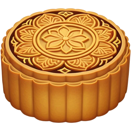 Mid-Autumn Festival mooncake with decorative pattern on top, simplified emoji style with bold outlines and bright colors, cartoon style round pastry with filling emoji