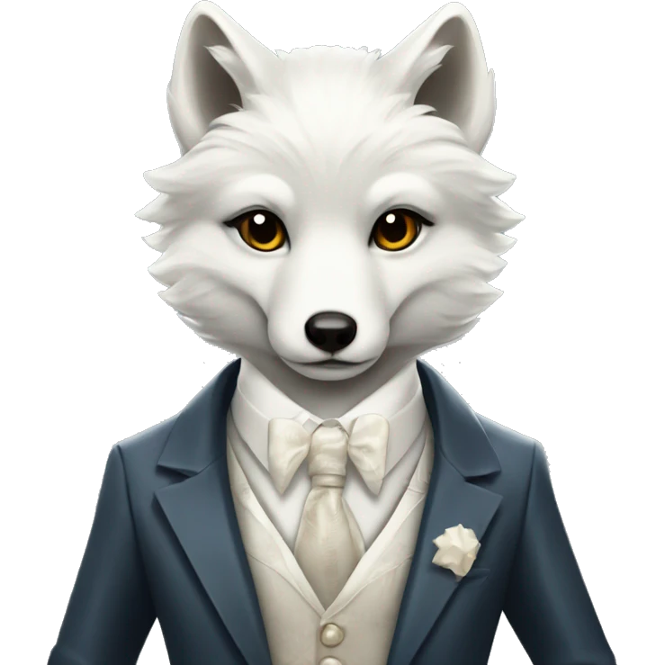arctic fox, fancy artdeco suit emoji