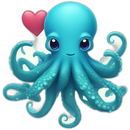 cute blue kraken with adorable face with huge hearts emoji