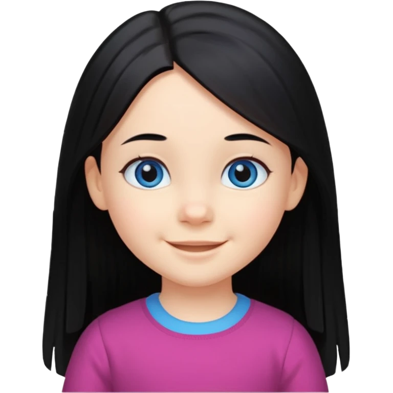 3yr old girl very long straight black hair mid parting blue eyes happy emoji
