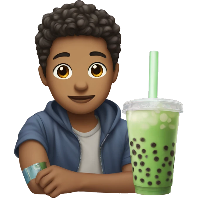 A boy drinking bubble tea emoji