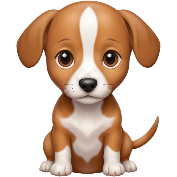 Dachshund beagle chihuahua mix puppy that’s mostly white with brown and dark brown patches and a birth mark on his nose emoji