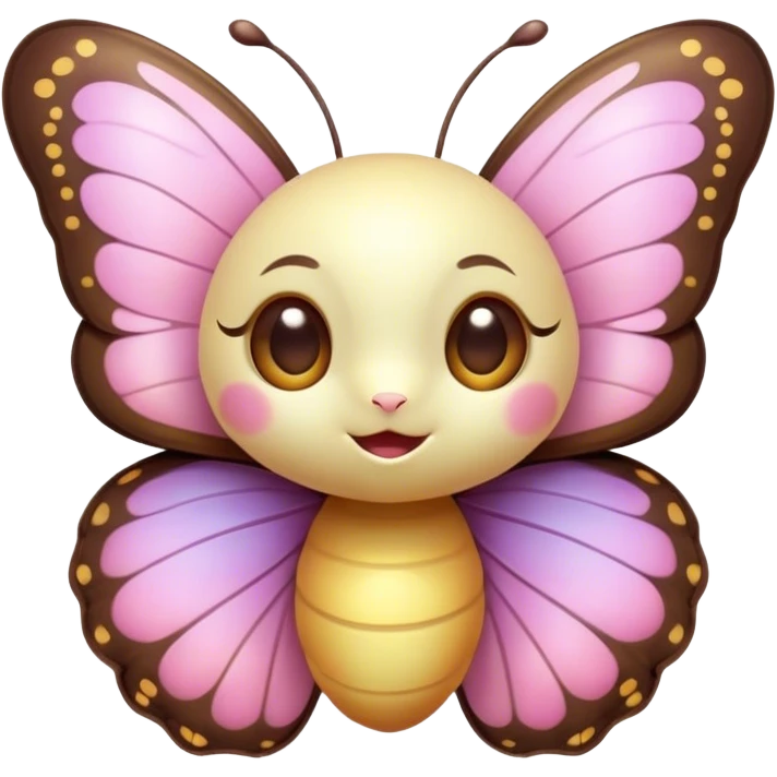 Cinematic Cute Butterfly Portrait Emoji, Head tilted playfully and inquisitively, featuring a charming, petite form with intricately detailed, softly tinted wings and round, sparkling eyes full of gentle wonder, Simplified yet irresistibly adorable features, highly detailed, glowing with a warm, inviting pastel glow, high shine, affectionate and lively, stylized with a touch of whimsical garden charm, soft glowing outline, capturing the essence of a mischievous butterfly that seems as if it could dance out of the screen into your arms! emoji