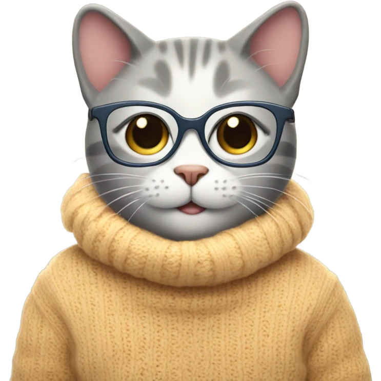happy cat wearing a sweater and glasses emoji