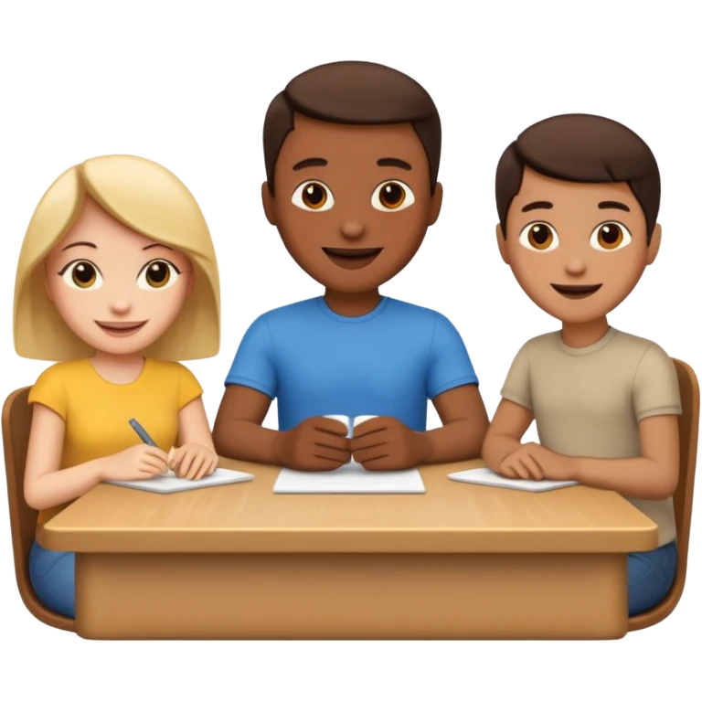emojis de 3 personas en una mesa debatiendo ideas emoji