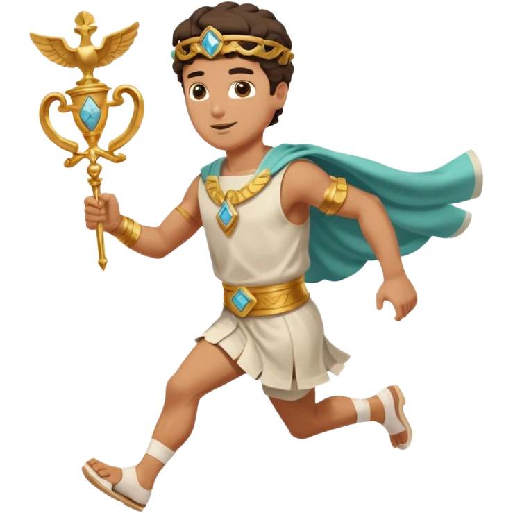 a guy (hermes) running with his caduceus and a petasos on his head in a greek tunic emoji