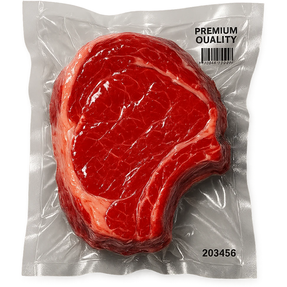 shiny steak, extra glossy and puffy, vacuum-sealed style emoji