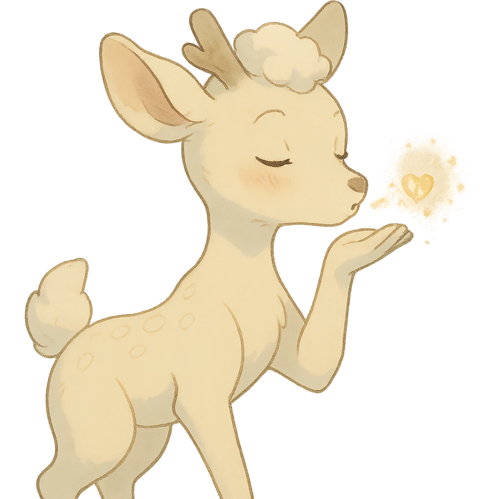 vanilla cloud doe blowing a sparkling kiss, soft ghibli style emoji