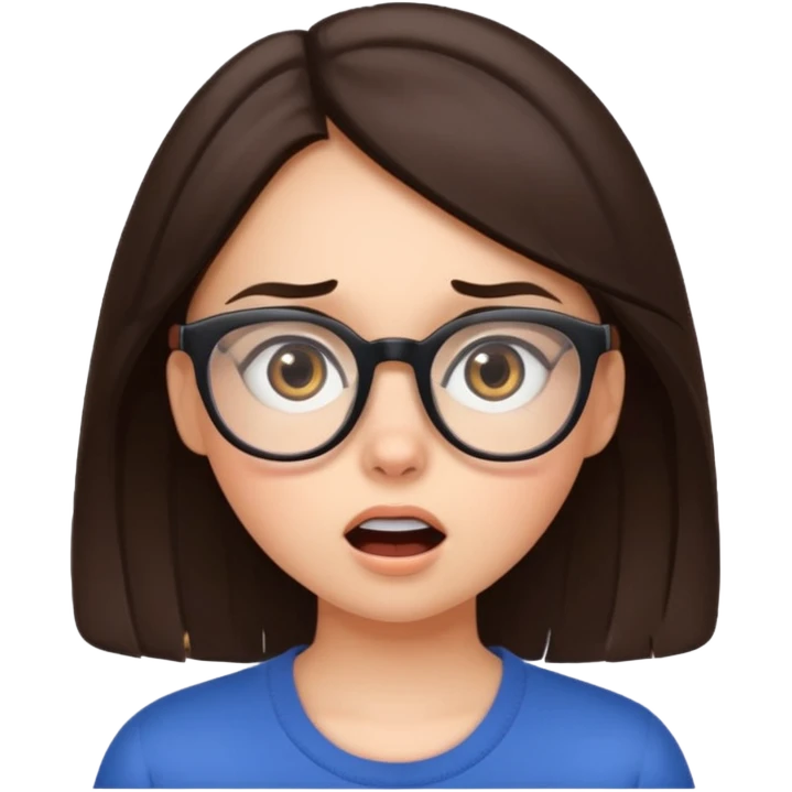 Красивая у девушка брюнетка в очках удивляется emoji