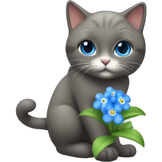 sweet cat handing blue flower forget me not emoji
