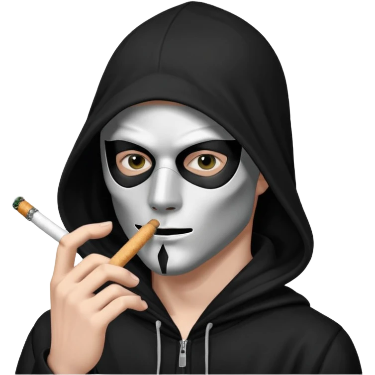 grayscale black mysterious masked hooded man smoking cigarette emoji