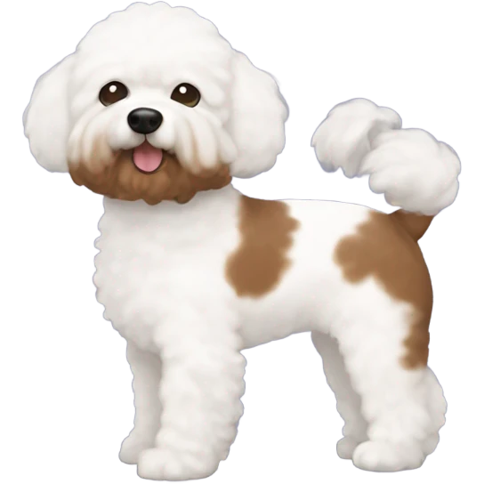 2 bichon frises and 1 brown cavapoochon with white patch on its chest emoji