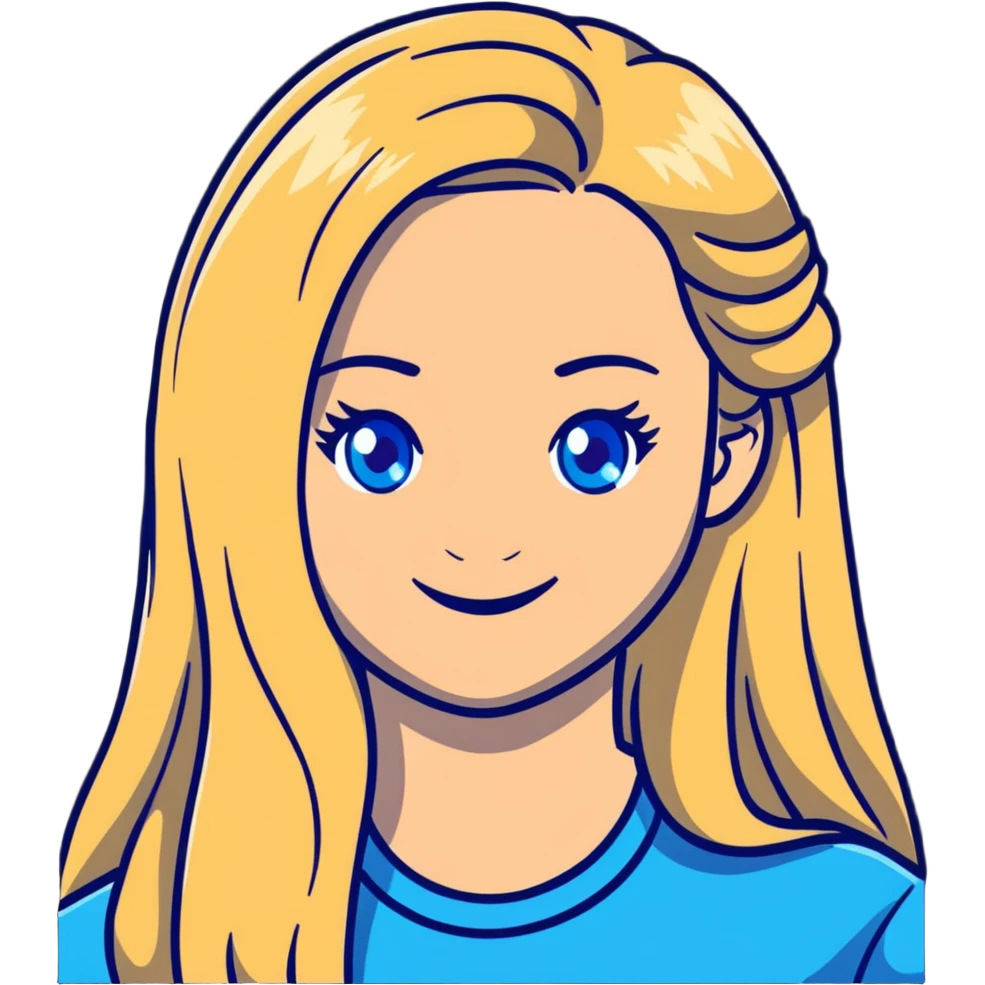 portrait of a smiling female with long blonde hair and blue eyes emoji