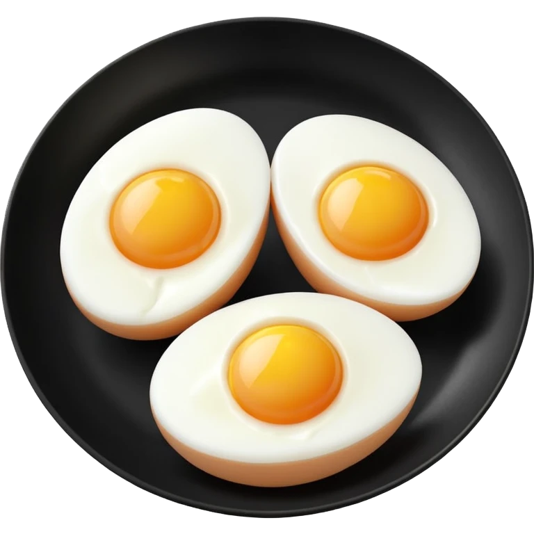 Two boil eggs in a black plate cut in half emoji