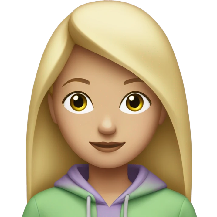 Blonde girl with green eyes wearing a lavender hoodie emoji