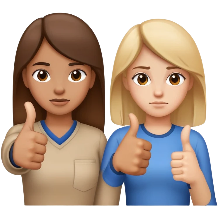 Girl with one hand giving thumbs up and the other hand giving thumbs down, showing mixed feelings emoji