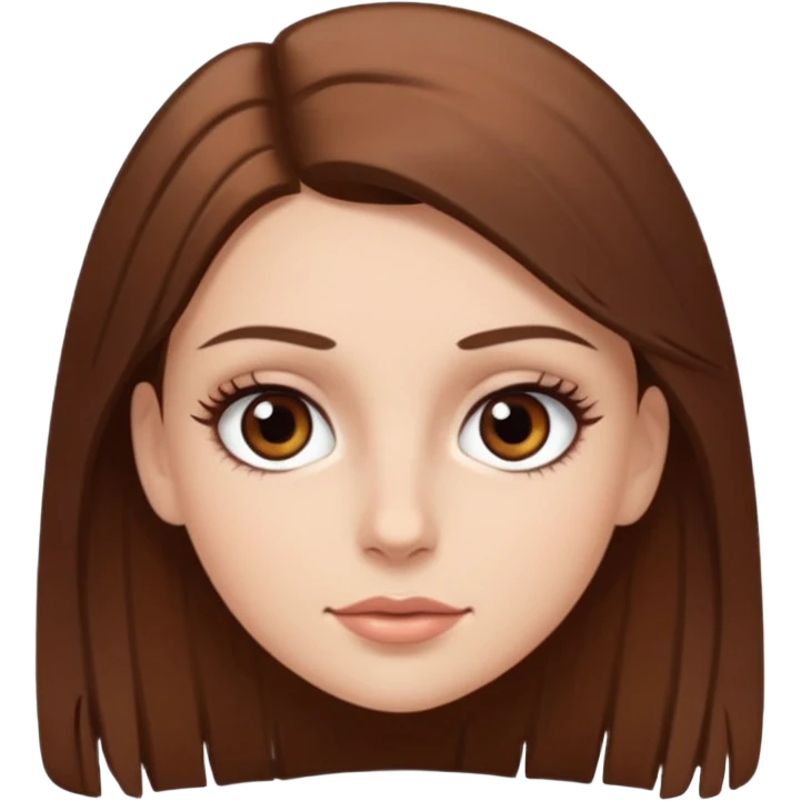 Emoji de chica blanca con cabello castaño lacio y ojos cafés con pestañas bonitas emoji