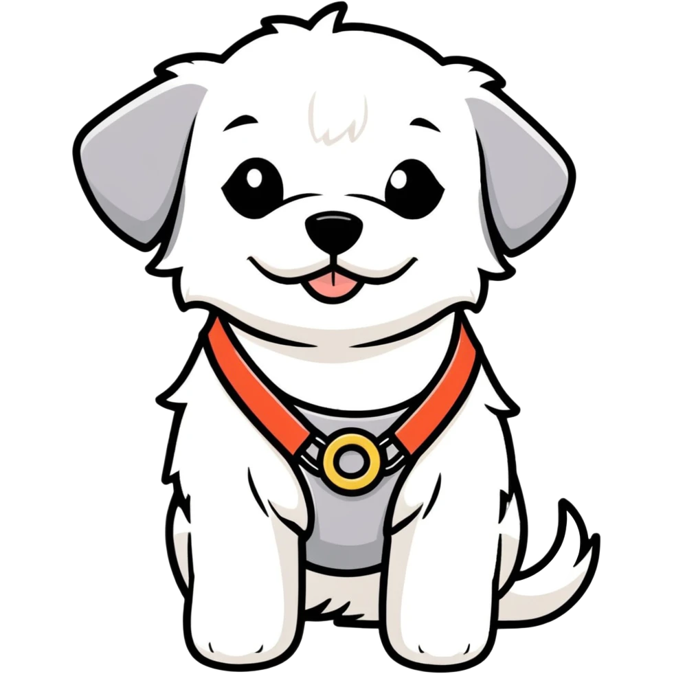 Maltese dog with guide harness  emoji