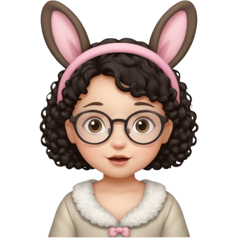 bunny ear accessory wearing small baby dark haired curly spectacled emoji