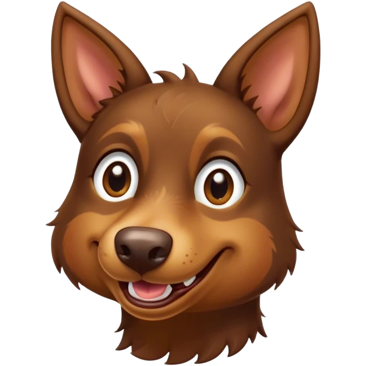 Cinematic Comical Brown and Tan Kelpie Portrait Emoji, Head tilted dramatically with an exaggeratedly amused expression, featuring a striking brown Fur with bold tan accents, wide, expressive warm eyes filled with playful disbelief, Simplified yet hilariously expressive features, highly detailed, glowing with a slightly sassy glow, high shine, dramatic yet playful, stylized with an air of cheeky mischief, bright and endearing, soft glowing outline, capturing the essence of a spirited and over-the-top herder, so meme-worthy it feels like it could side-eye its way into internet fame instantly! emoji