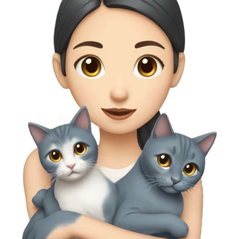 Japanese girl holding Two Russian Blue cats emoji