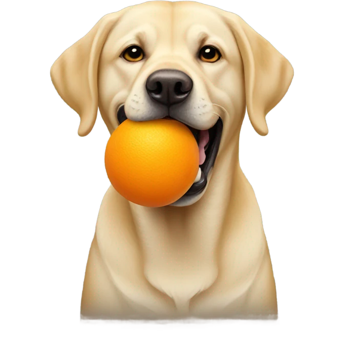 Yellow Labrador with an orange ball emoji