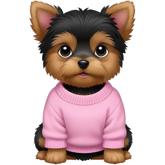 Black and tan yorkie puppy wearing a pink sweater emoji