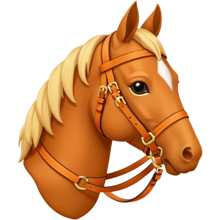 Hermès-style horse head emoji, classic equestrian harness in Hermès orange, gold details, simple and cute emoji