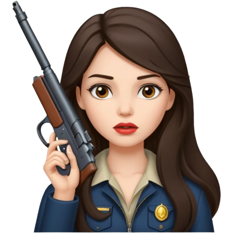 A pretty badass brunette with long hair girl who is about to kill herself witha gun pointed at her temple emoji