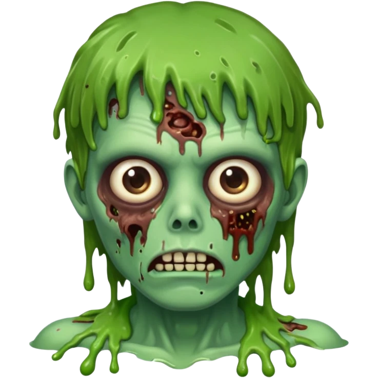 zombie slime youthful face, messy brown fringe, emoji