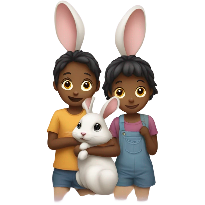 Two little kids two rabbits  emoji