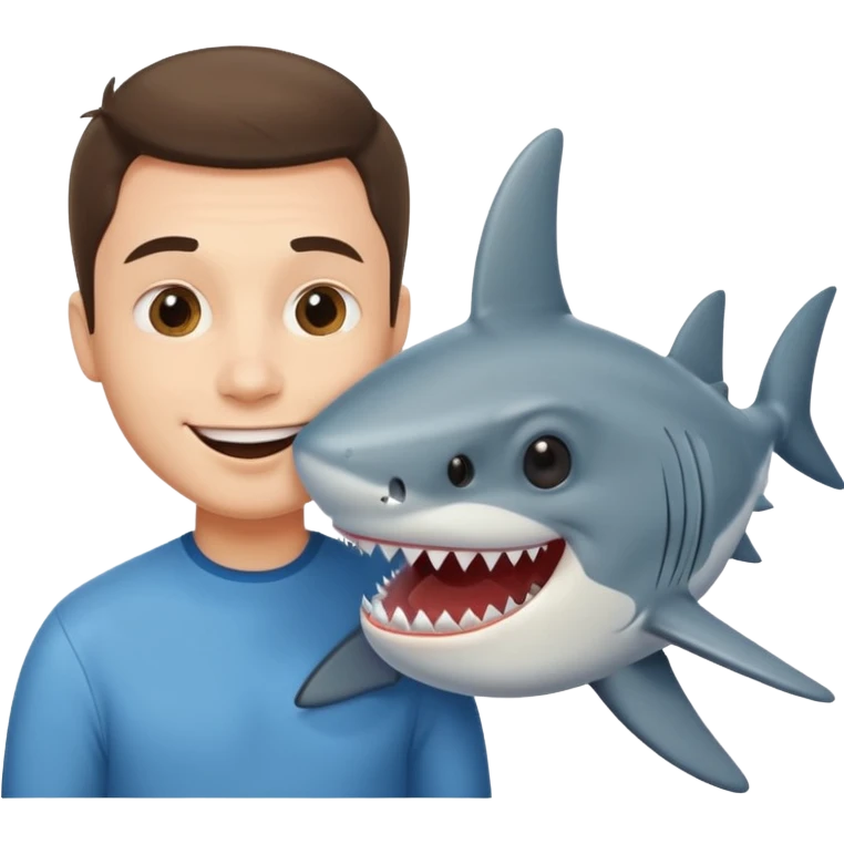 Man kissing a picture of a shark emoji