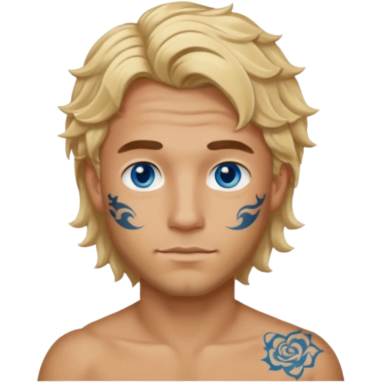 man with tattoo, blonde wavy hair emoji